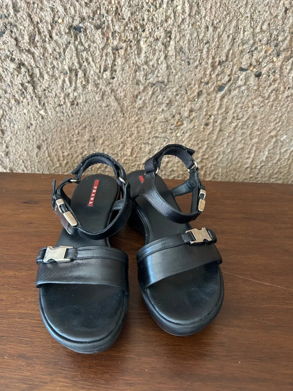 Prada Black Leather Platform Sandals Made in Italy Size 36